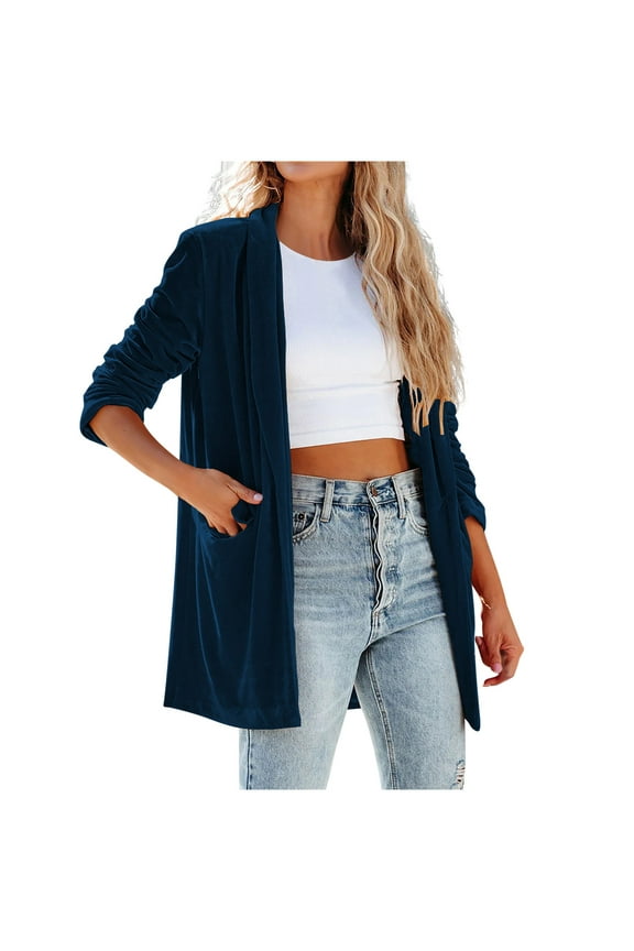Womens Long Sleeve Cardigan Open Front Loose Outerwear Solid Blouse Coat Tops Pockets Sweater