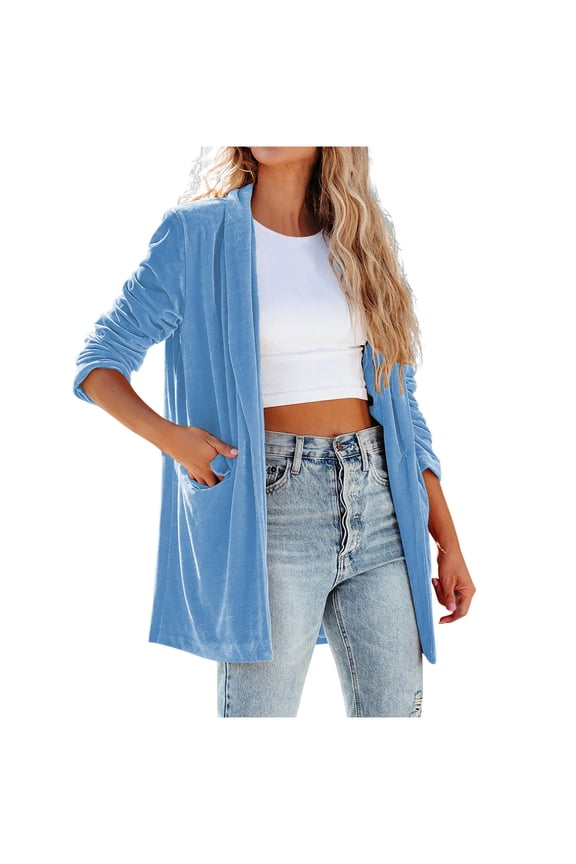 Womens Long Sleeve Cardigan Open Front Loose Outerwear Solid Blouse Coat Tops Pockets Sweater