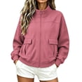 thumbnail image 1 of Ozmmyan Womens Long Sleeve Sweatshirt Stand Collar Full Zip Loose Casual Solid Sweatshirt Jacket with Pockets Fall Winter Spring, 1 of 6