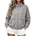 thumbnail image 1 of Ozmmyan Womens Long Sleeve Sweatshirt Stand Collar Full Zip Loose Casual Solid Sweatshirt Jacket with Pockets Fall Winter Spring, 1 of 6