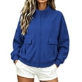thumbnail image 1 of Ozmmyan Womens Long Sleeve Sweatshirt Stand Collar Full Zip Loose Casual Solid Sweatshirt Jacket with Pockets Fall Winter Spring, 1 of 6