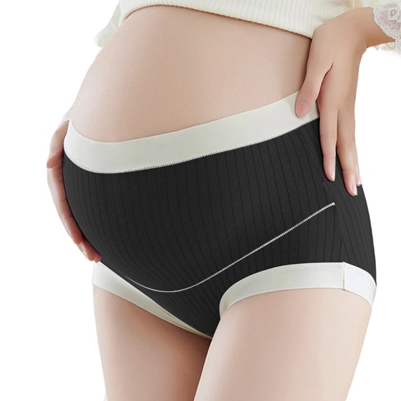 Ozmmyan Womens Maternity Underwear Under Belly Cotton Briefs V-Cut Front Pregnancy Panties Ribbed Texture Breathable Plus Size Comfortable Postpartum Underwear