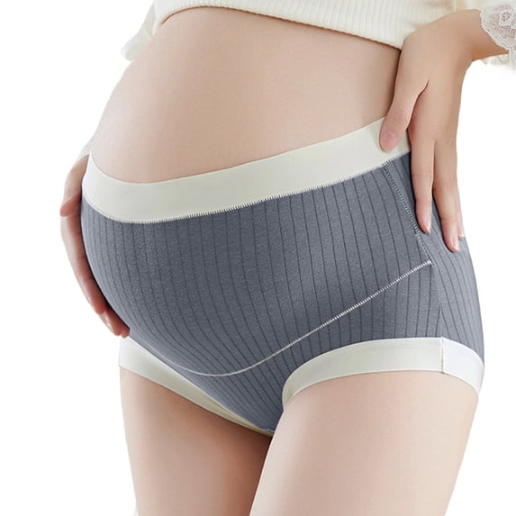 Ozmmyan Womens Maternity Underwear Under Belly Cotton Briefs V-Cut Front Pregnancy Panties Ribbed Texture Breathable Plus Size Comfortable Postpartum Underwear