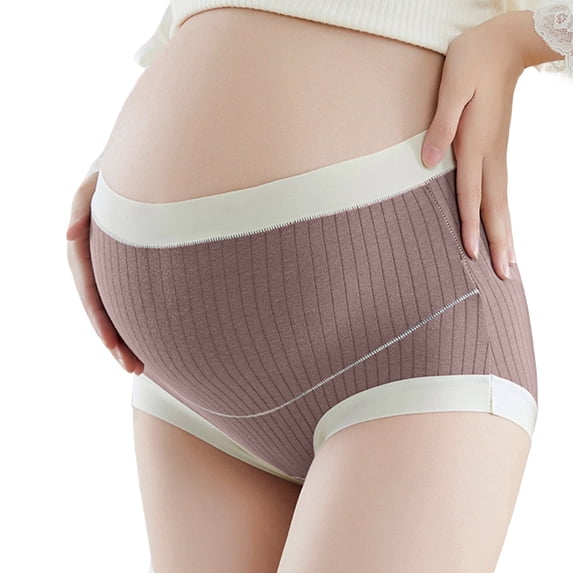 Ozmmyan Womens Maternity Underwear Under Belly Cotton Briefs V-Cut Front Pregnancy Panties Ribbed Texture Breathable Plus Size Comfortable Postpartum Underwear