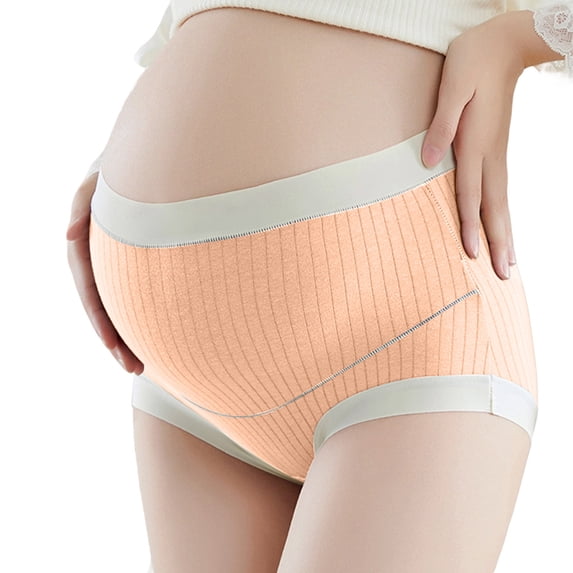 Ozmmyan Womens Maternity Underwear Under Belly Cotton Briefs V-Cut Front Pregnancy Panties Ribbed Texture Breathable Plus Size Comfortable Postpartum Underwear