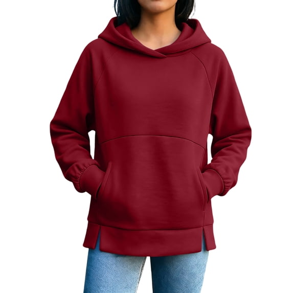 Ozmmyan Plus Size Womens Oversized Hooded Sweatshirt Long Sleeve Pullover Tunic Top with Side Slits Fall Winter Casual Hoodie