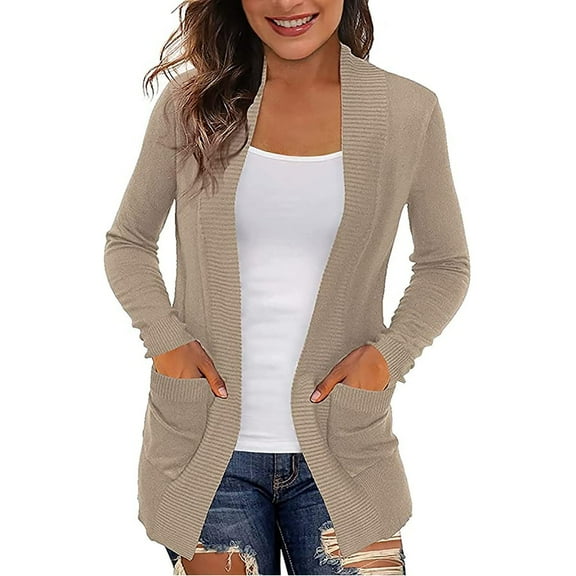 Ozmmyan Womens Plus Size Cardigan Sweaters Casual Long Sleeve Solid Ladies Pocket Tops Coat Sweater Coat
