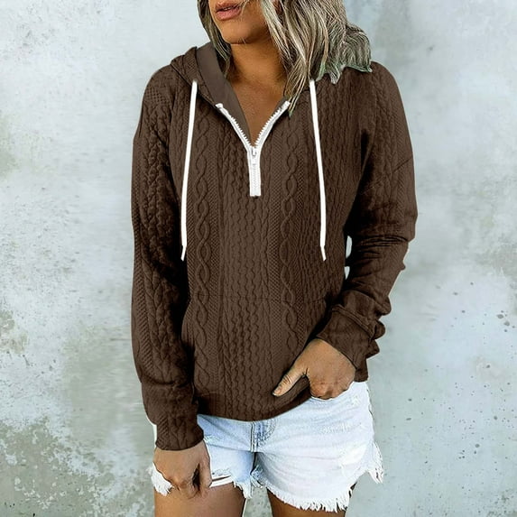 Ozmmyan Womens Plus Size Winter Lightweight Hoodie Women's Athletic Long Sleeve Half Zip Tops Womens Knitted Texture Sweater Casual Fall Sweater for Women Casual Pullover Tops for Women, S-5XL