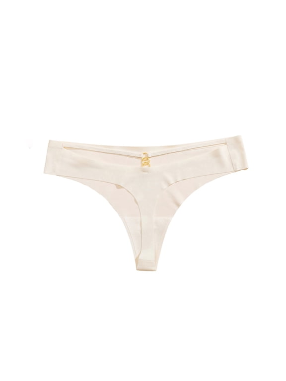 Womens Seamless Ice Silk Thong Panties Metal Ring Detail Athletic Yoga Workout Underwear