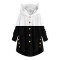 thumbnail image 1 of Ozmmyan Womens Sweater Button Plush Tops Hooded Loose Cardigan Solid Color Patchwork Coat Jacket, 1 of 4