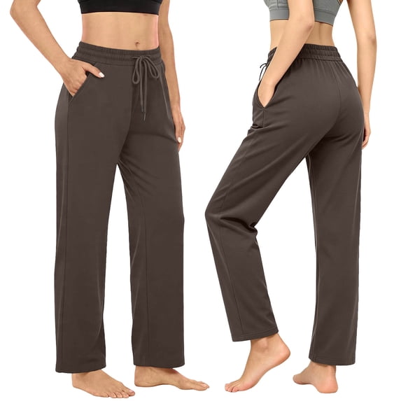 Ozmmyan Womens Sweatpants Stretch Knit Casual Lounge Pants Drawstring Wide Leg Pants with Pockets Straight Leg Yoga Trousers, 29 Inseam