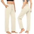 thumbnail image 1 of Ozmmyan Womens Sweatpants Stretch Knit Casual Lounge Pants Drawstring Wide Leg Pants with Pockets Straight Leg Yoga Trousers, 29 Inseam, 1 of 8