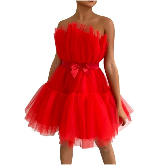 Ozmmyan Womens Tulle Dress Sleeveless Mini Dress Mesh Little Black Dress Strapless Party Dress Homecoming Dresses