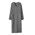 thumbnail image 1 of Ozmmyan Womens V Neck Long Sleeve Fleece Robe for Womens Cable Knit Pattern Long Bathrobe with Pockets Soft Warm Loungewear Nightgown, 1 of 5