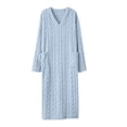 thumbnail image 1 of Ozmmyan Womens V Neck Long Sleeve Fleece Robe for Womens Cable Knit Pattern Long Bathrobe with Pockets Soft Warm Loungewear Nightgown, 1 of 5