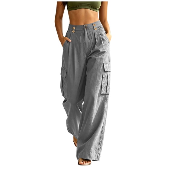 Ozmmyan Womens Wide Leg Pants for Womens Drawsting High Elastic Waist Cargo Pants With Multi Pockets