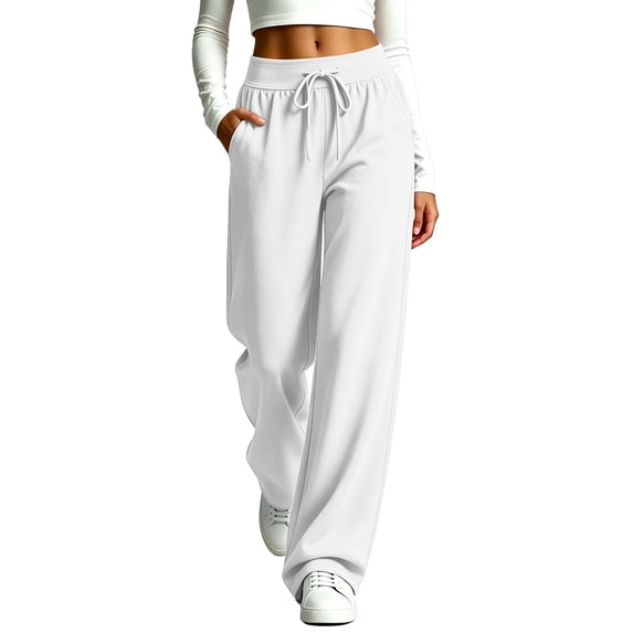 Ozmmyan Womens Wide Leg Sweatpants High Elastic Waisted Drawstring Loose Casual Pants with Pockets Comfy Lounge Trousers for Fall