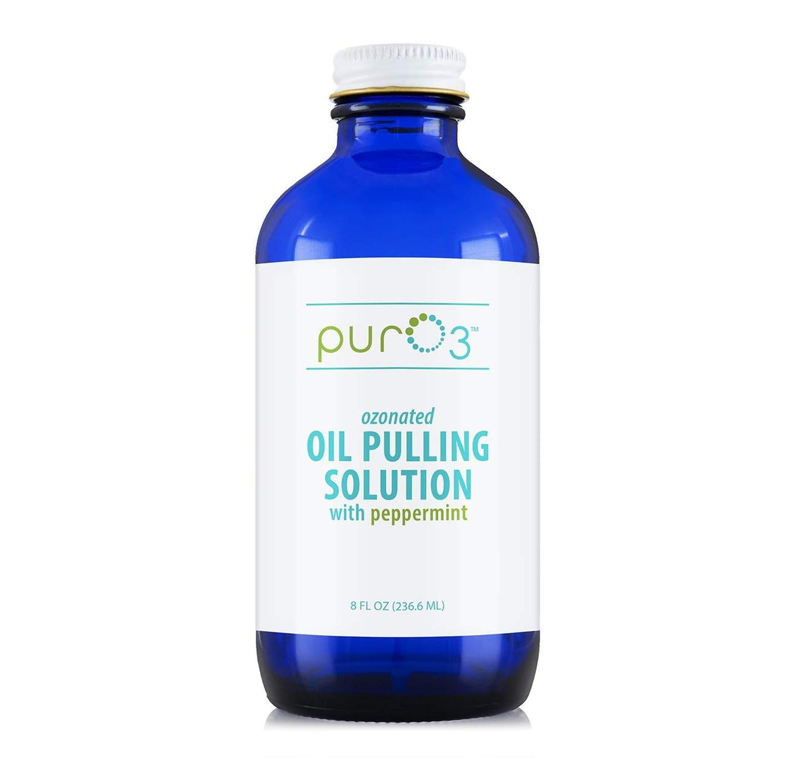 Ozonated Oil Pulling - Organic, Ozone Infused Coconut, Sesame, Sunflower, & Peppermint Essential Oils for Teeth & Gums - Fluoride-Free, Non-Toxic & Non-GMO Oral Care, 8 oz