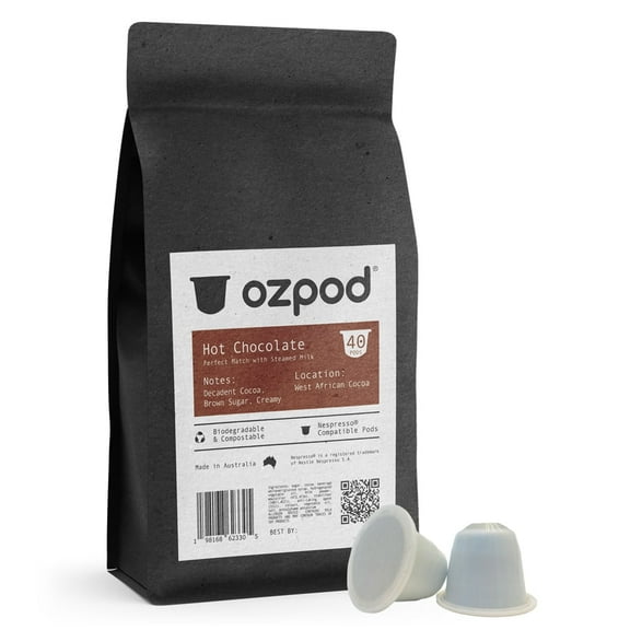 Ozpod Hot Chocolate Pods for Nespresso Original, 100% Compostable from Australia, 15 Single Serve Cups