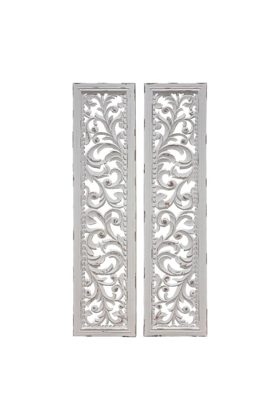 50" Tall Ozy Carved Wall Art Panel - Distressed White (Set of 2)
