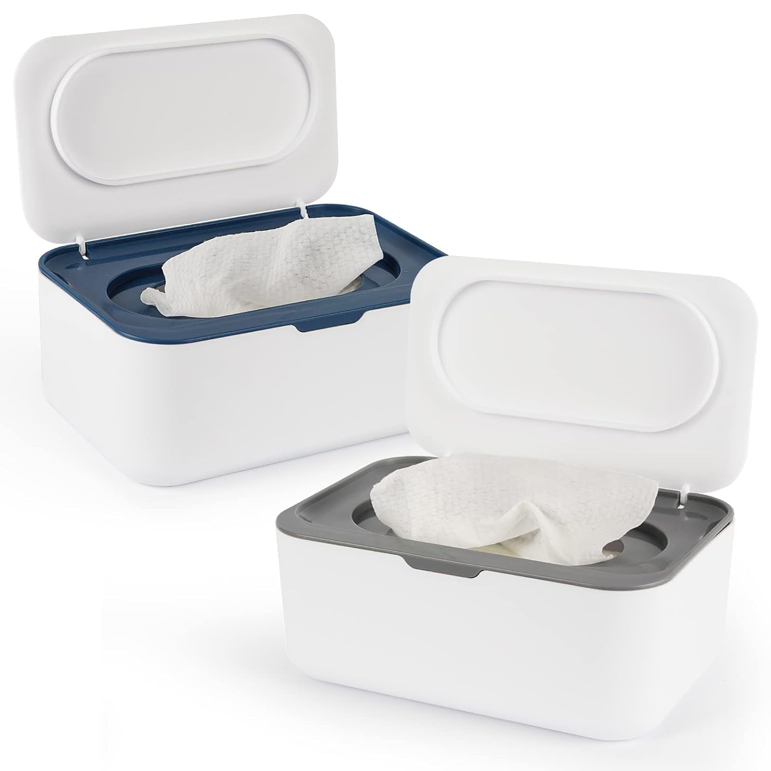 Ozzptuu 2pcs Wipes Dispenser, Baby Wipes Container Wipe Holder Flushable Wipe Box with Lid(Gray