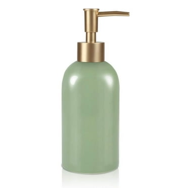 Ozzptuu Ceramic Soap Dispenser, Refillable Liquid Hand Soap Dispenser with Gold Pump, Countertop Liquid Lotion Dispenser for Bathroom Kitchen (Green)