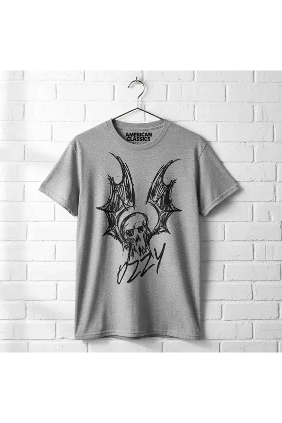 Ozzy Osbourne Bat Sketch Men's T Shirt (GraphiteGrayHeather, AdultS)