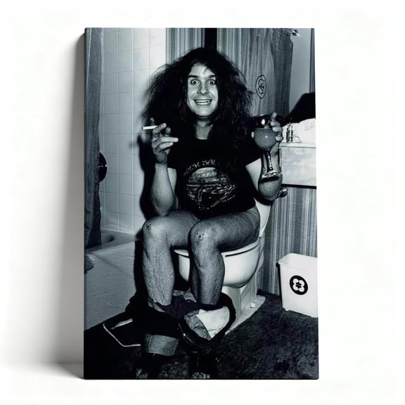 Ozzy Osbourne Bathroom Portrait Canvas Wall Art, Rock 'n' Roll Icon Decor, Black & White Vintage Photography Artwork for Man Cave, Ready to Hang