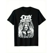 SHIYILONG TWENTY FOUR Ozzy Osbourne Men's Crazy Train Graphic T-Shirt - Black Streetwear Short Sleeve Tee with Bold Band Print, 95% Polyester 5% Spandex,