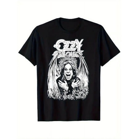Ozzy Osbourne Men's Crazy Train Graphic T-Shirt - Black Streetwear Short Sleeve Tee with Bold Band Print, 95% Polyester 5% Spandex,