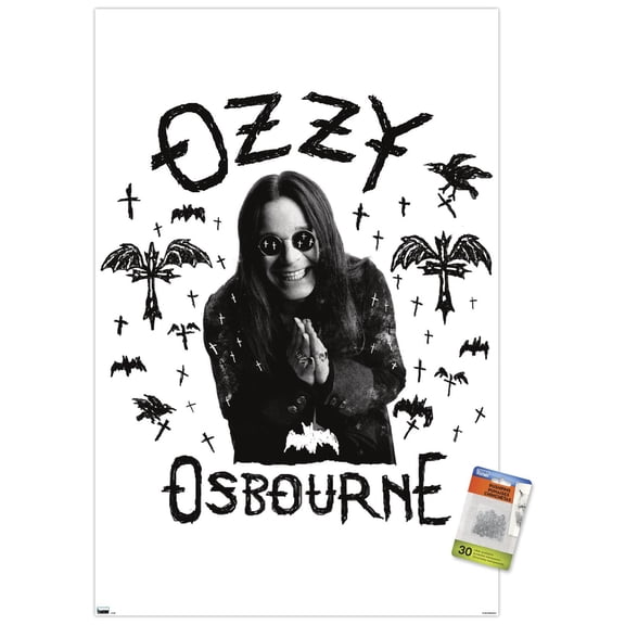 Ozzy Osbourne - Raven, Bat and Crosses Wall Poster with Push Pins, 22.375" x 34"