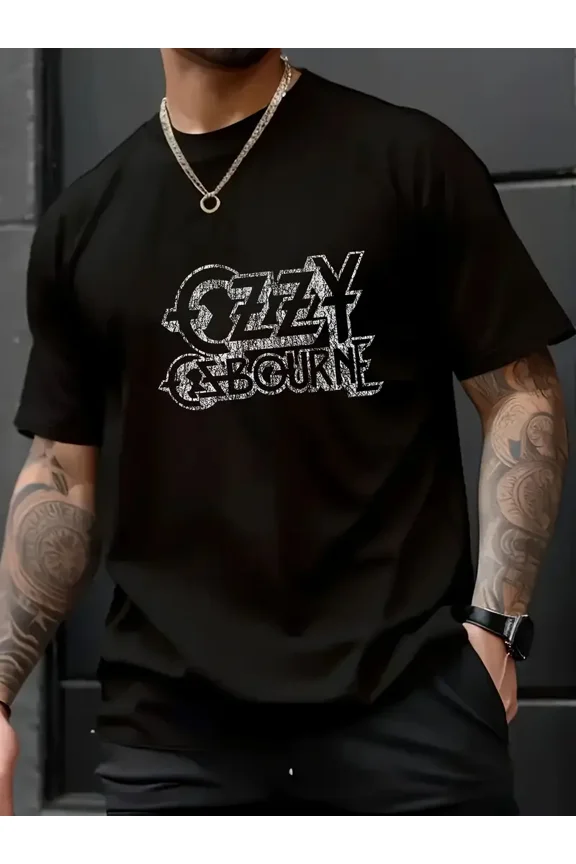 Vintage Logo Black T-Shirt for Men - Distressed Retro Graphic Tee, Regular Fit Casual Summer Shirt