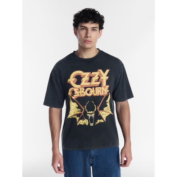 Ozzy Osbourne Men's Mineral Washed Boxy Fit Front and Back Graphic Tee Shirt, Sizes XS-4XLT