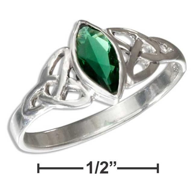 P01736409 9 in. Sterling Silver Celtic Trinity Knot Ring with Green