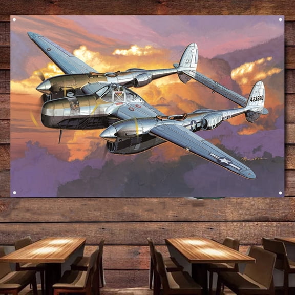 P-38 Pathfinder Fighter Jet Canvas Print Poster - Decorate Your Wall with Attack Aircraft Tapestry - Air Force Banner Wall Hanging Flag - Military Aviation Artwork 38" x 57"