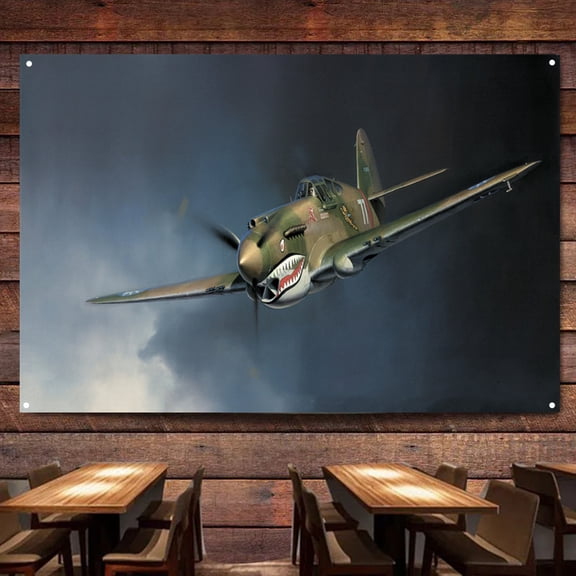 P-40 Warhawk Aircraft Flag Banner Wall Chart Canvas Painting WW II Fighter Jets Bombers Posters & Prints Wall Art Decoration Tapestry For Room, Classroom, Home, Bedroom,38X57 inches