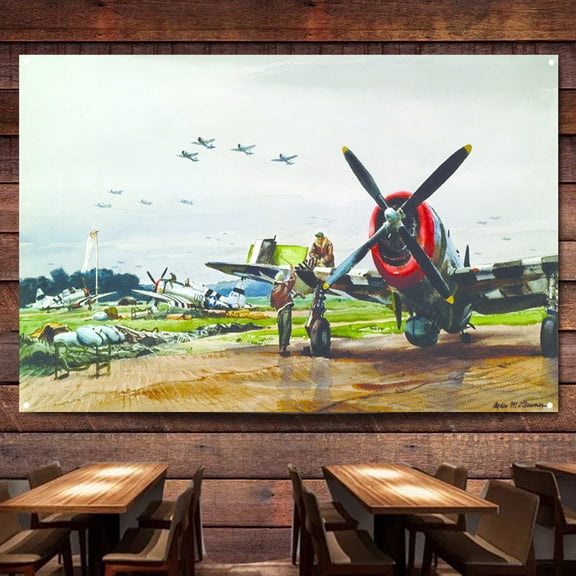 P-47 Thunderbolt Aircraft in WW II Flag Banner Wall Chart Canvas Painting Aviation Military Art Posters & Prints Wall Art Decor Tapestry For Room, Classroom, Home, Bedroom,38X57 inches