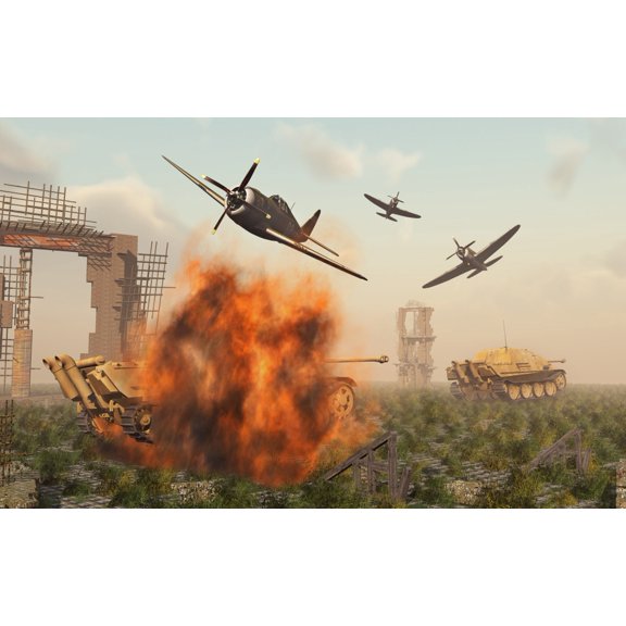 P-47 Thunderbolts attacking German Jagdpanther tanks during World War II Canvas Art - Mark StevensonStocktrek Images (36 x 23)
