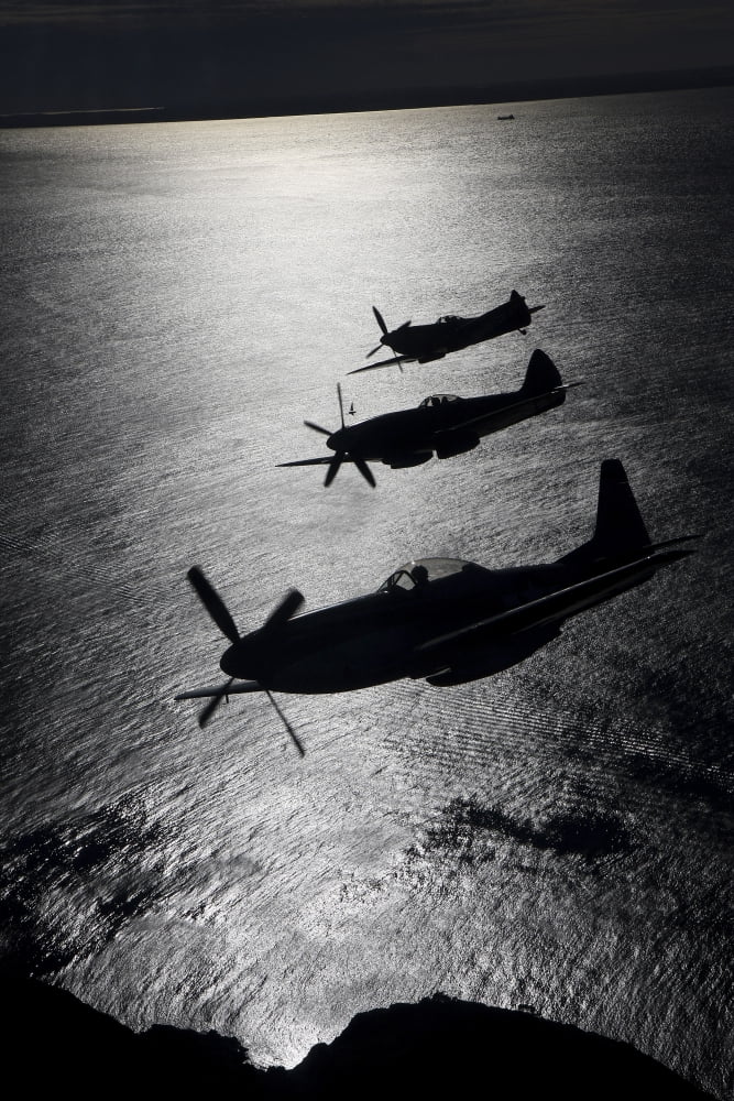 P-51 Cavalier Mustang with Supermarine Spitfire fighter warbirds Canvas Art - Daniel KarlssonStocktrek Images (12 x 18)