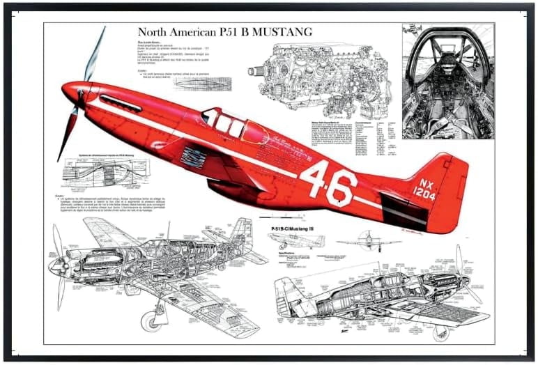 P-51 Mustang Blueprint Poster | WWII Military Aviation Wall