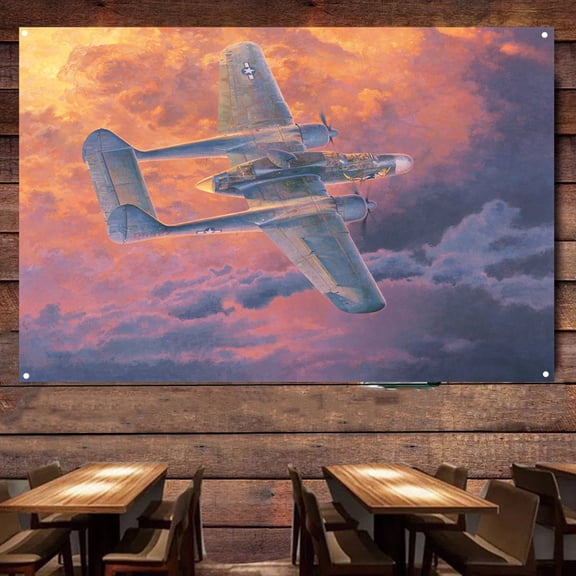 P-61 Black Widow Night Fighter Banner Wall Flag - Air Force Attack Aircraft Canvas Print - Military Aviation Wall Art Decor - Ideal Gift For Army Fans 38" x 57"
