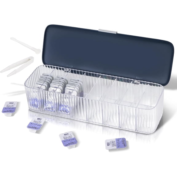 P-80 Daily Contact Lens Organizer with Remover & Tweezer, Disposable Lens Dispenser, Clear Plastic Box for All Brands (Blue)
