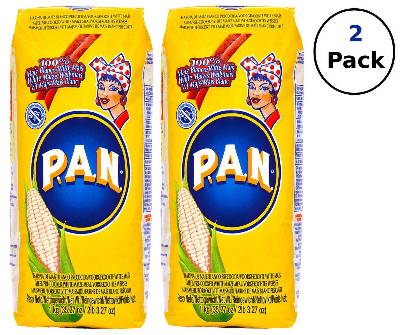P.A.N. - Precooked White Corn Meal (Harina Pan) - 35 oz. - 2 Pack