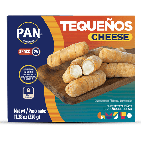 P.A.N. Snack on Cheese Tequenos (Pre-Cooked Dough-Wrapped Cheese Sticks) 8 Sticks per Package. 11.29 oz per Box. (Frozen)