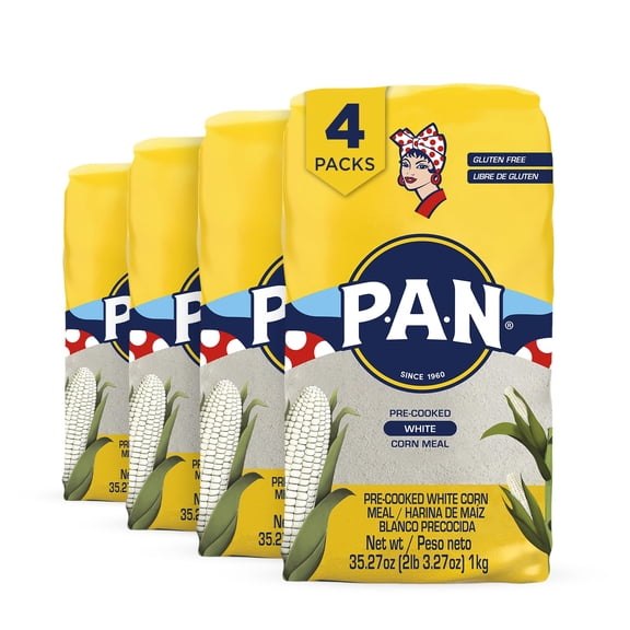 P.A.N. White Corn Meal GGA1 - Pre-cooked Gluten Free and Kosher Flour for Arepas (2.2 lb/Pack of 4)
