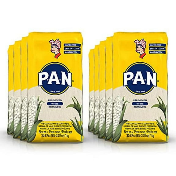 P.A.N. White Corn Meal Pre-Cooked Gluten Free Flour for Arepas 2.2Lb / Pack of 9