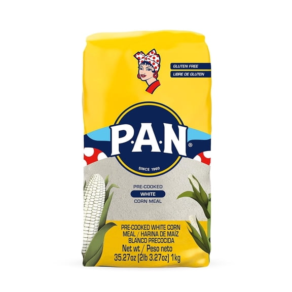 P.A.N. White Corn Meal  Pre-cooked Gluten Free and Kosher Flour for Arepas (2 lb 3.27 Oz / Pack of 1).