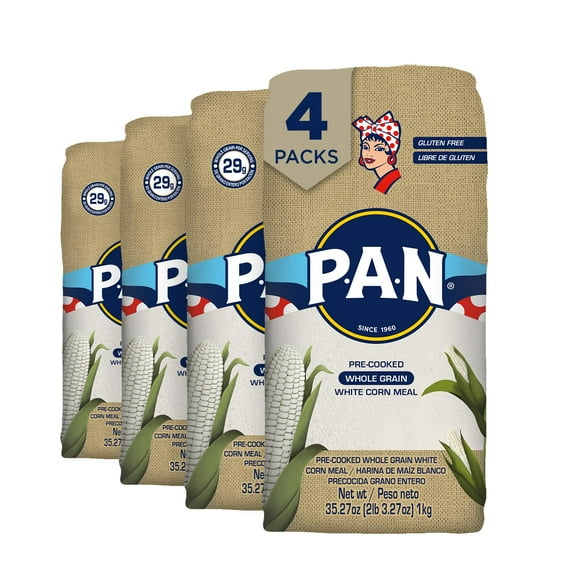 P.A.N. Whole Grain White GGA1 Corn Meal - Pre-cooked Gluten Free and Kosher Flour for Arepas (2.2 lb/Pack of 4)