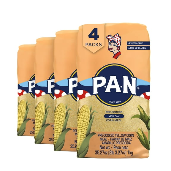 P.A.N. Yellow Corn Meal GGA1 - Pre-cooked Gluten Free and Kosher Flour for Arepas (2.2 lb/Pack of 4)