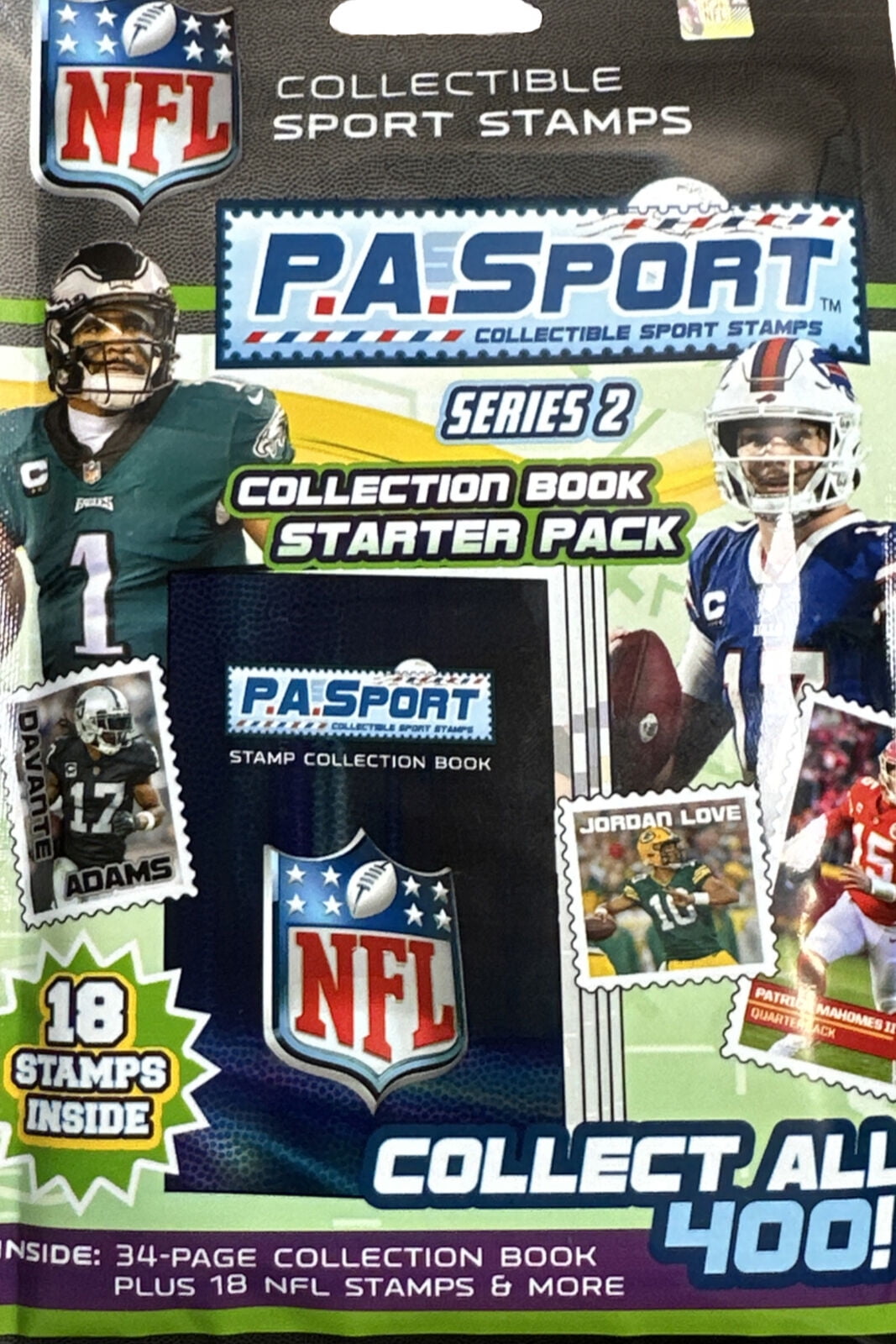 P.A. Sport NFL Stamp Collectible Book Series 2 Starter Pack 18 stamps inside